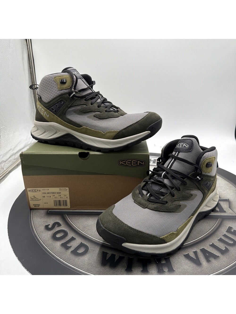 KEEN Hightrail Mid Waterproof Size 11.5 Mens Hiking Boots Grey Forest Green